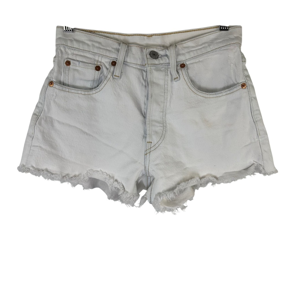 Levis Premium 501 Original Shorts White Button Fly High Rise Cut Off Womens 24